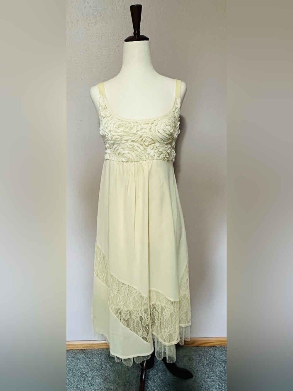 A’reve Ivory Mesh Boho Maxi Dress Bandeau Sheer Women’s Small Fairy